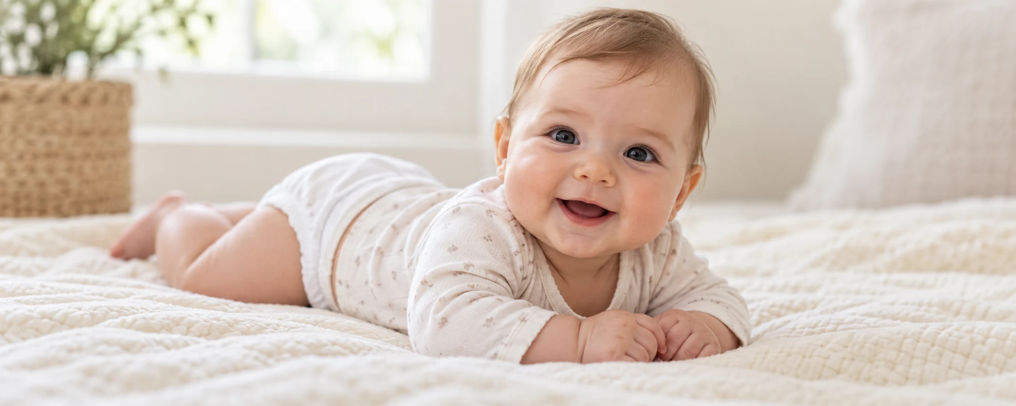 Bébé habillé de clair sur une couverture