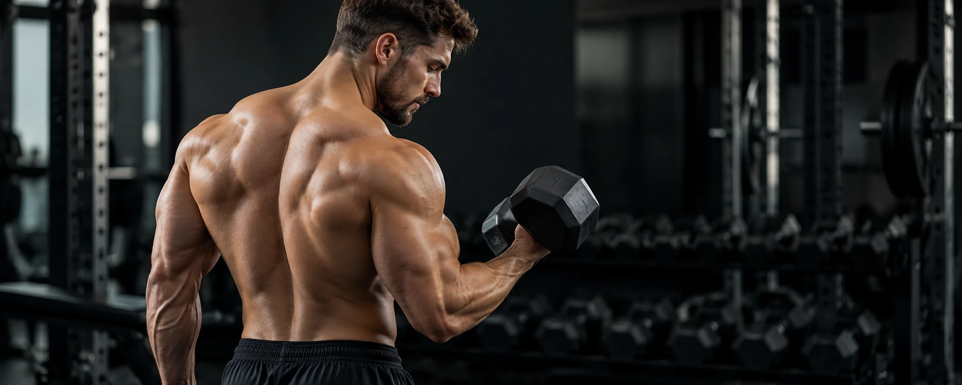 Culturiste adulte musclé s’entraînant avec un haltère